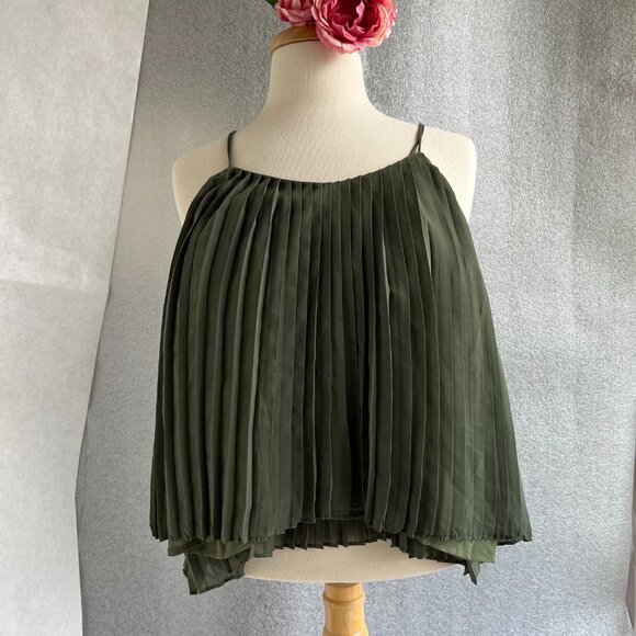 Abercrombie & Fitch Army Green Pleated Spaghetti Strap Lined Tank Size XS - Picture 2 of 5